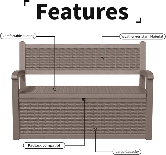 80 Gallon Storage Bench Deck Box, Waterproof and Lockable Outdoor Storage Furniture for Patio, Garden, and Porch – Perfect for Storing Garden Tools and Cushions (Gray)