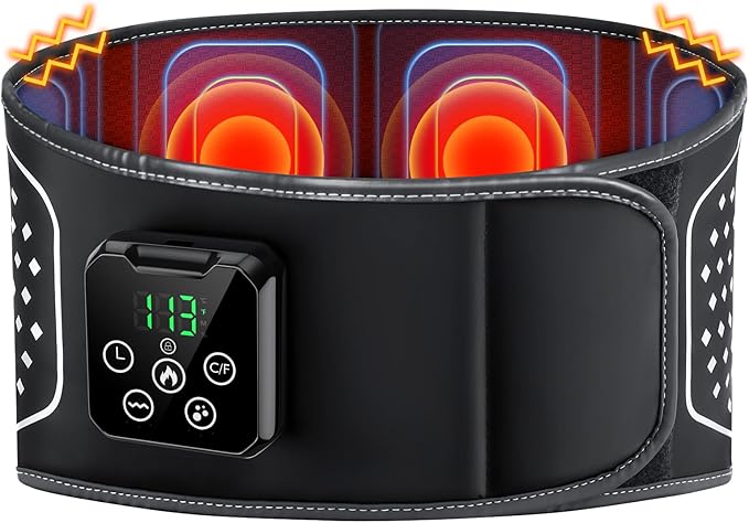Lower Back Massager with Heat, Heating Pad for Back Pain Relief, Wrap Around Heating Pad with 4 Heat 3 Vibration, Adjustable Size, Touchscreen Control, Gifts for Women Men Mom Dad