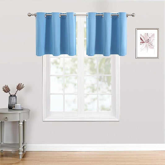 ChrisDowa Small Kitchen Valances for Windows - Grommet Short Thermal Insulated Room Darkening Window Valances Curtains for Living Room (2 Panels, Sky Blue, 52 x 18 Inch)