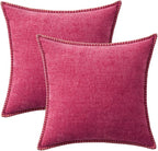 MIULEE Pack of 2 Couch Throw Pillow Covers 20x20 Inch Hot Pink Farmhouse Decorative Pillow Covers with Stitched Edge Soft Chenille Solid Dyed Spring Pillow Covers for Sofa Bed Living Room