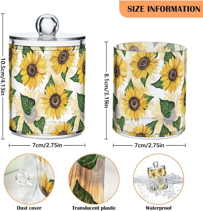 Sunflower 2PC Airtight Transparent Plastic Storage Jar, Food Storage Container Glass, Can Store Candy, Salt, Coffee Beans, With lid, Easy To Use