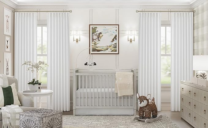 Vision Home White Pinch Pleated Full Blackout Curtains Thermal Insulated Window Curtains 90 inch for Living Room Bedroom Room Darkening Pinch Pleat Drapes with Hooks Back Tab 2 Panel 40" Wx90 L
