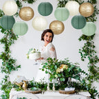 Paper Lanterns Sage Green Gold Round Hanging Chinese Lanterns for Birthday Party Baby Shower Bridal Shower Decorations Pack of 12