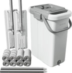JOYMOOP Mop and Bucket with Wringer Set for Floor Cleaning and Wall Cleaner, Flat Mop and Bucket System Set with 2 Mops and 8 Large Microfiber Pads - White