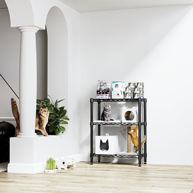 750 lbs 3 Tier Shelf Metal Storage Shelves Wire Rack Closet Organizers for Garage Kitchen Bathroom Laundry Black 11.8" D x 25.6" W x 31.5" H