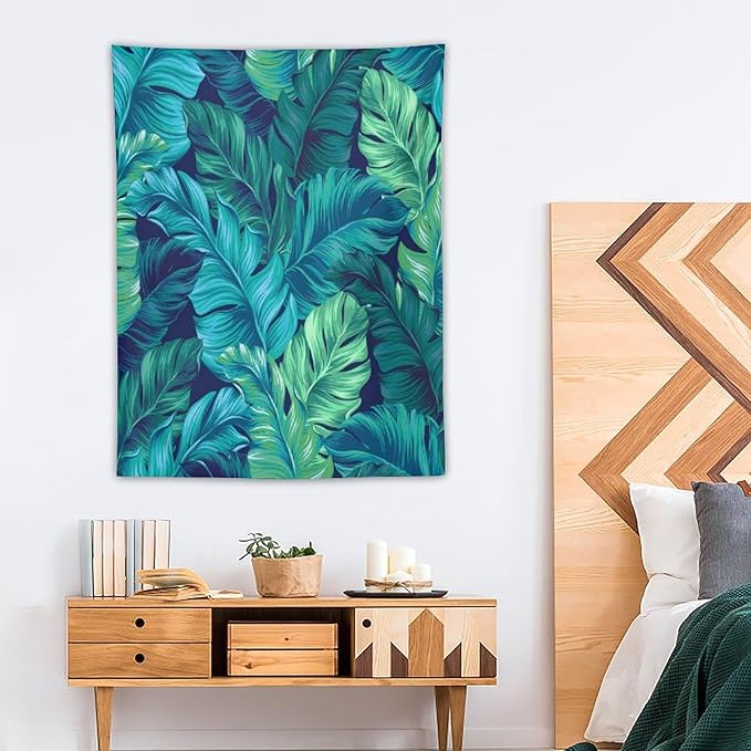ICMOLYYENLO Tropical Green Plant Tapestry, Green Palm Leaves Natural Landscape Print Wall Tapestry for Bedroom Living Room Dormitory 30x40 Inch
