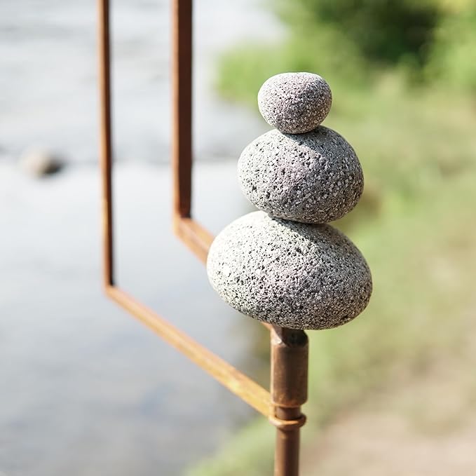 Modern Zen Garden Spinner Kinetic Wind Sculpture with Rock Cairn & Stake - Relaxing Outdoor Spinners for Yard and Garden - Handmade Outdoor Wind Art Vane Sculptures (Bare Steel)
