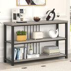 FOLUBAN Console Tables for Entryway, Sofa Table with 3 Tier Storage for Living Room Hallway Foyer Behind Couch, Rustic Light Grey
