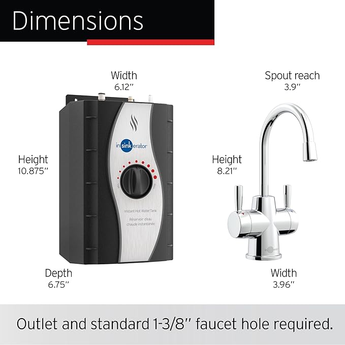 InSinkErator Stainless Steel Tank, HC250C-SS HOT250 System, 2-Handle Drinking Faucet in Chrome with 2/3-Gallon, Filter-Compatible Instant Hot/Cold Water Dispenser