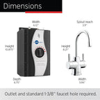 InSinkErator Stainless Steel Tank, HC250C-SS HOT250 System, 2-Handle Drinking Faucet in Chrome with 2/3-Gallon, Filter-Compatible Instant Hot/Cold Water Dispenser