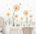 Dandelion Flower Butterfly Wall Decals Gold Dandelion Plants Floral Wall Stickers Peel and Stick Vinyl Wall Art Decor for Living Room Bedroom Office TV Sofa Backdrop Home Decor Gifts for Mom