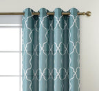 MIUCO Moroccan Embroidered Semi-Sheer Curtains Faux Linen Grommet Curtains for Living Room 52 x 84 Inch 2 Panels Set, Teal