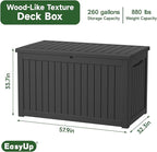 260 Gallon Outdoor Storage Box Waterproof, UV Resistant Resin Deck Box with Hydraulic Rod, Lockable Design and Enhanced Durability for Patio, Garden, and Poolside Use