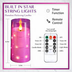 NURADA 3"x6"Flickering Flameless Candles: Built-in Star String Lights 3D Wick Battery Operated LED Pillar Candles with Remote and Timer for Table Wedding Centerpieces Party - 2 Pack Purple