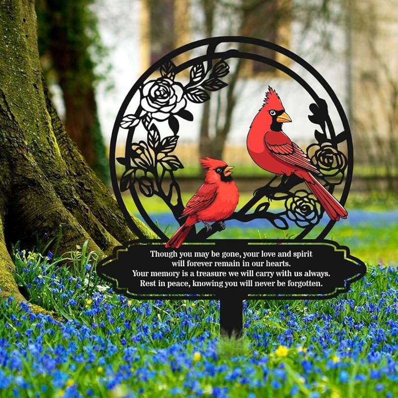 Personalized Cemetery Memorial Metal Stakes, Cardinals Memorial Grave Markers,Graden Decorations for Loss of Mother Father, Outdoor Sympathy Decor Gift
