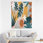 Abstract Bohemian Mid Century Tapestry, Tropical Leaves Modern Geometric Archway Minimalist Bohemian Botanical Aesthetic Wall Hanging, Sage Green Gold Home Decor Art for Bedroom 30x40 Inch