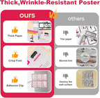 Vibration Plate Exercise Machine Poster - Upgraded 6 Workout Guidance & 10 Pcs Planner & 10 Pcs Double-Sided Clips, Comprehensive Whole Body Wave Vibrating Workout Chart, Pink