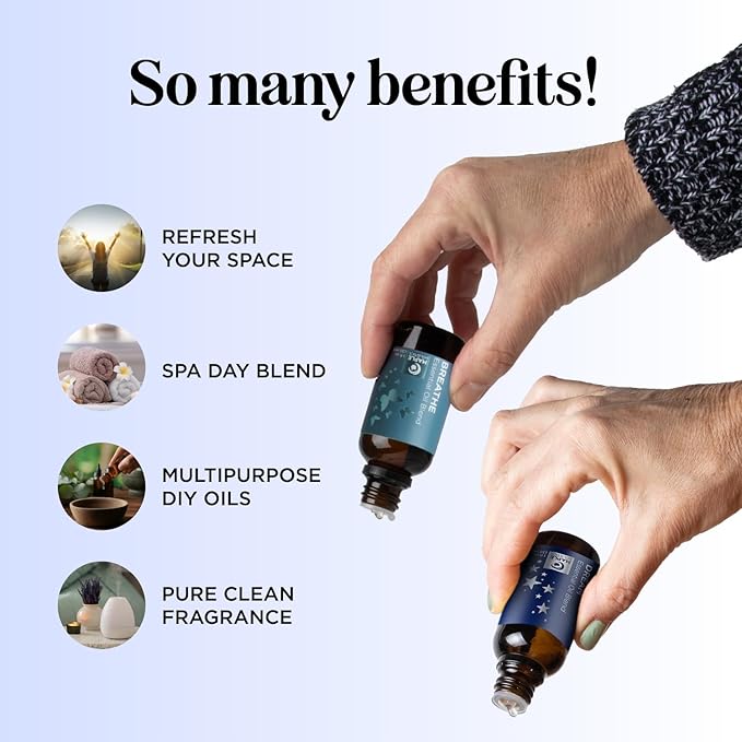 Aromatherapy Essential Oil Blends for Diffusers - Diffuser Essential Oil Set with Dream Essential Oil Blend and Breathe Essential Oil Blend - 100% Pure Must Have Aromatherapy Oils - 1 Fl Oz Each