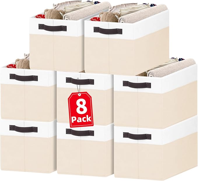 Criusia 8 Pack Large Storage Basket, Fabric Blanket Basket Living Room, Toy Organizers and Storage with Handles for Kids, Laundry Basket for Clothes Towel, Yarn and Craft Storage Bins (14L*10W*9.5H)