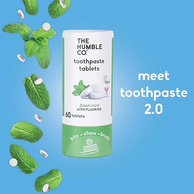 The Humble Co. Mint Toothpaste Tablets, 3 PK – Anticavity Fluoride Toothpaste Tablets with All Natural Ingredients, Dentist Developed Formula - Vegan, SLS Free, Plastic Free (Mint, 180 Count)