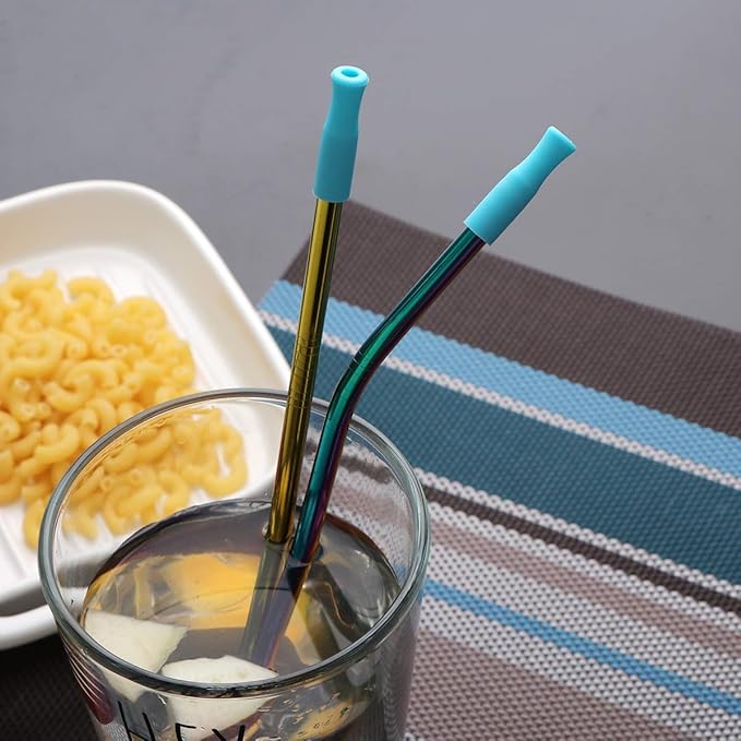 Travel Utensils Set with Case Reusable Portable Cutlery Set Stainless Steel 8pcs Including Dinner Knife Fork Spoon Chopsticks Straws(Rainbow)