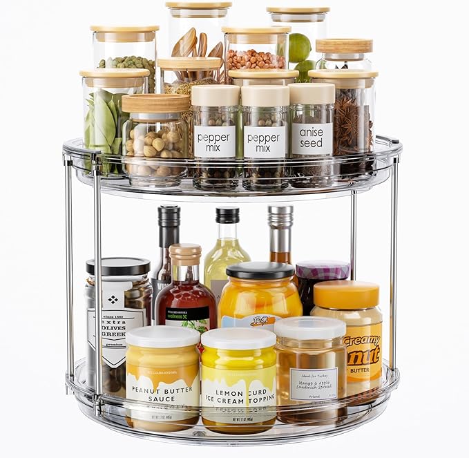 LAMU 2 Tier Lazy Susan Turntable Organizer 10.6'' Rotating Spice Rack Organization for Cabinet, Kitchen, Pantry, Countertop, Bathroom, Vanity, Medicine Cabinet Organizer, Grey