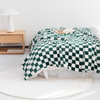 LOMAO Throw Blankets Flannel Blanket with Checkerboard Grid Pattern Soft Throw Blanket for Couch, Bed, Sofa Luxurious Warm and Cozy for All Seasons (Green, 60"x80")