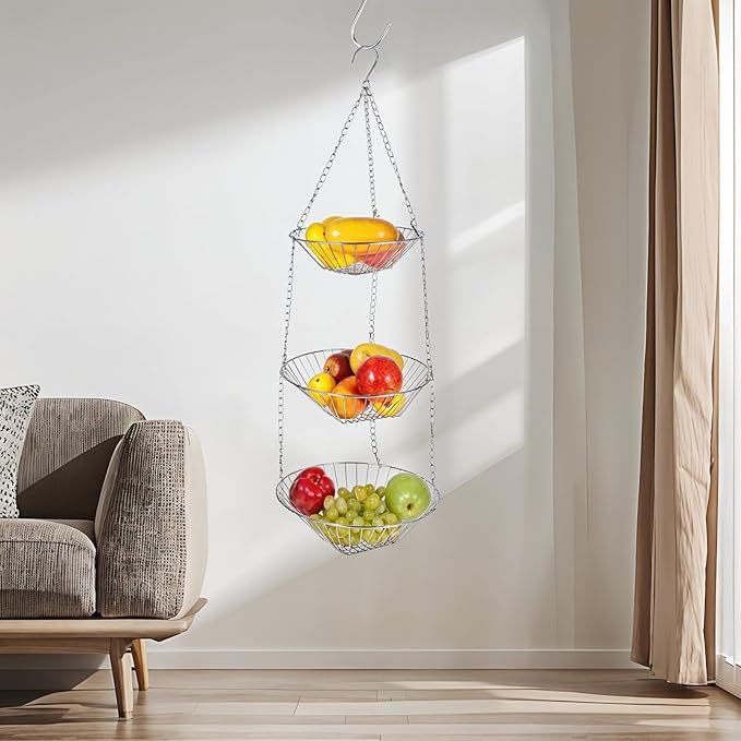 3-Tier Kitchen Wire Storage Basket Hanging Fruit Storage 2 Pack