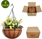 4 Pack 10 inch Metal Hanging Planters Basket with Coco Coir Liner Outdoor-Hanging Baskets for Plants Outdoor,Metal Wire Baskets with Window Box Planters, Hanging Flower Pots for Railings
