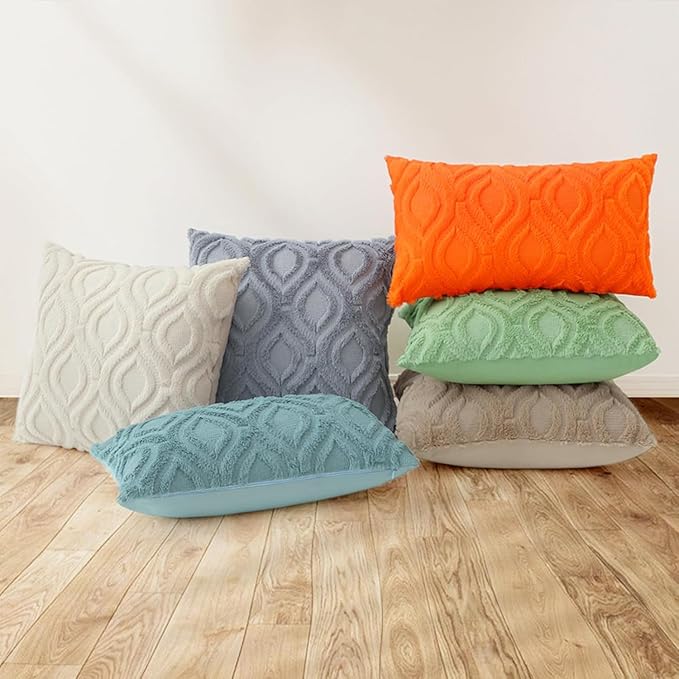 decorUhome Fall Throw Pillow Covers 18x18 Inch Set of 2, Soft Plush Decorative Faux Fur Orange Solid Couch Pillow Covers, Accent Farmhouse Neutral Square Euro Pillow Cases for Sofa Bed Living Room