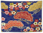 HZOHNAGO Japanese Tapestry Art Abstract Colorful Cherry Blossom Blue Background Pattern Printed Wall Tapestry Painting Wall Hanging for Bedroom Living Room Dorm 80" W x 60" H