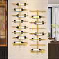 16 Bottle Wall Mount Wine Rack with Wine Glass Holder, Metal Wine Wall Rack, Wall Racks for Wine Bottles Display and Storage, Hanging Bottle Organizer for Living Dining Room Wine Cellar Bar (Gold)