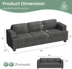 2 Pieces Corduroy Couch Set for Living Room, Black Cloud Sofa, Deep Seat Floor Couch for Bedroom, Futon Modern Sofa Sectional Bed, Black Corduroy