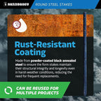 Sandbaggy Round Steel Concrete Form Stakes with Nail Holes - Rust Resistant Coating - Removable, Reusable (50, 3/4 in X 18 in)