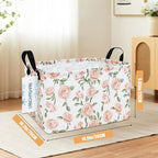 LANGYASHAN Rectangular Storage Bin Collapse Canvas Fabric Cartoon Storage Basket with Handles for Organizing Home Kitchen Boys and Girls Toys Office Closet Shelf Baskets (Rec Champagne Rose)
