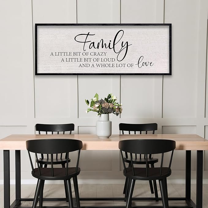 LuZhiQiang Family A Little Bit of Crazy Sign Wall Decor 40"x15" Large Family Signs Wood Framed Hanging Wall Art (Black)