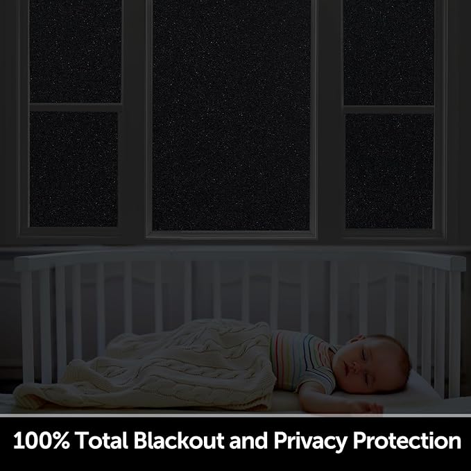 HIDBEA Blackout Window Film,100% Light Blocking Room Darkening Window Privacy Film,Frosted Glass Window Film Heat Control, Removable Window Cover Tint for Day Sleep (Black,35.4in x 6.5ft)