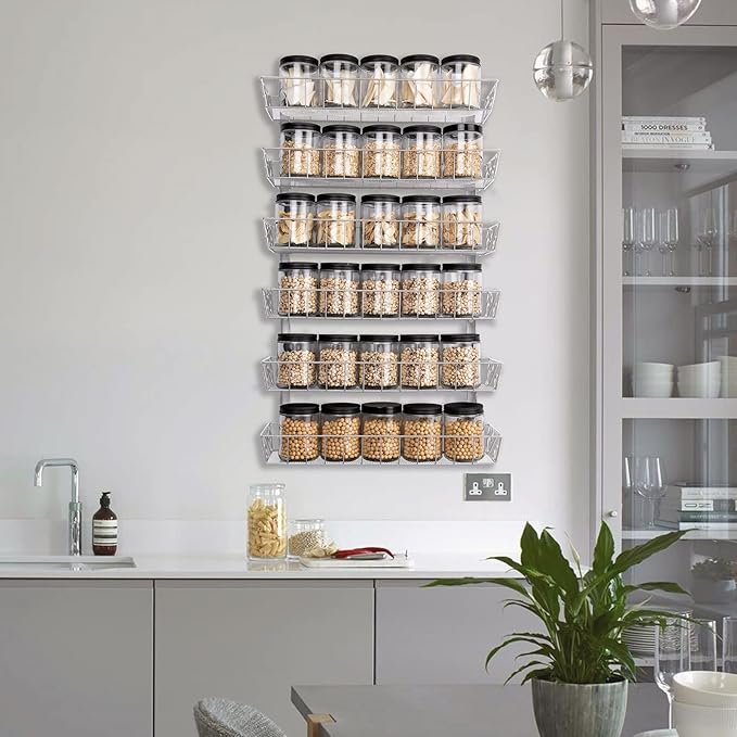 SWOMMOLY Adjustable Wall Mount Spice Rack, 6-Tier Dual-use (Multi-use) Organizer, Silver