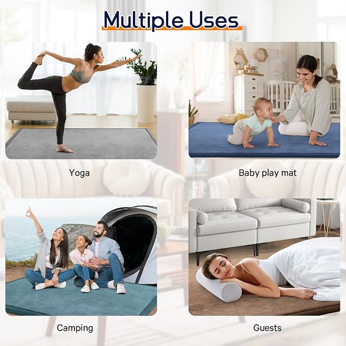 Baby Play Mat for Floor Tummy Time Mat Nursery Rug Muscle Mat Area Rug Playroom Rug Tatami Mat 9'2"x6'7" Memory Foam 1.3" Thick Crawling Mat for Babies,Toddlers, Infants, Kids,Floor Mat(Beige)