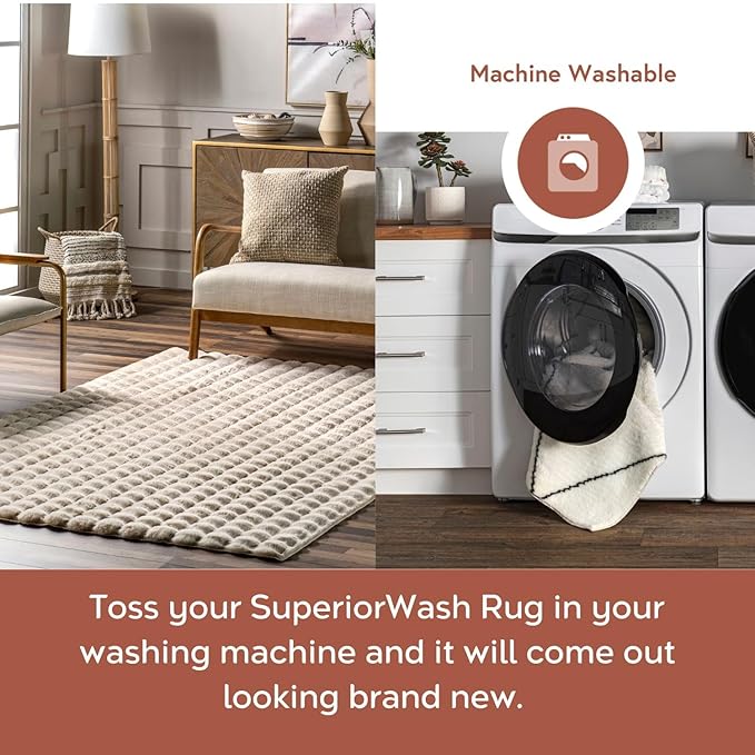 nuLOOM Jeni Checkered 6 Round Machine Washable Area Rug for Living Room Bedroom Dining Room Kitchen, Beige