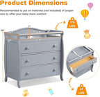 Costzon 3-Drawer Changing Table, Infant Diaper Changing Station with Drawers, Safety Rails & Strap, Baby Changing Table Dresser for Nursery, Easy Assembly (Gray)