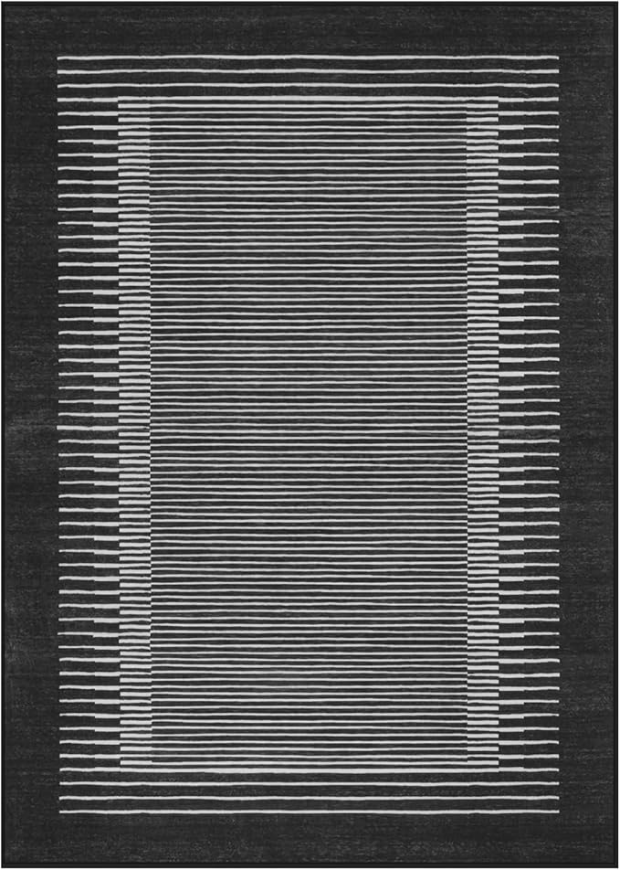Wonnitar Washable Striped 5x7 Washable Area Rug, Non-Slip Black Berber Stripe Rugs for Living Room, Low Pile Minimalist Floor Carpet Rugs for Bedroom Dining Room Home Office (Black,5' x 7')