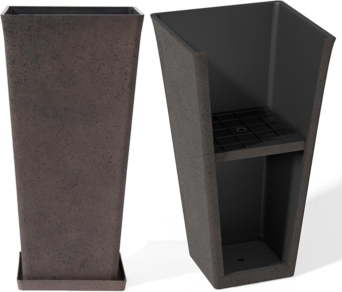 LA JOLIE MUSE 30 inch Tall Planters Set of 2, Indoor/Outdoor Rectangular Large V Shaped Taper Planters for Front Door
