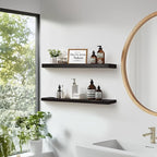 Floating Wall Shelves 2-Pack - 24-Inch Rustic Black Wooden Shelves for Storage and Décor, Easy Installation for Living Room, Bedroom, and Kitchen