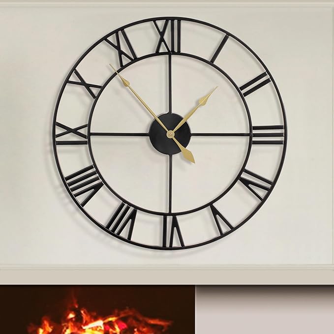 LEIKE 80CM Extra Large Wall Clock - 31" Oversize Modern Black Metal Roman Numeral Nearly Silent Little Ticking Battery Operated Wall Clocks for Living Room, Kitchen,Bedroom Farmhouse Home Decor