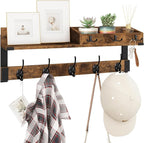 Homode Coat Rack with Shelf, Wall Shelf with Hooks, 26 Inch Long Coat Hanger Wall Mount with Key and Mail Holder, Wood Entryway Shelves for Hanging Hat Jacket Backpack Purse, Rustic Brown Black