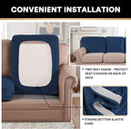 PrinceDeco Couch Cushion Covers, Stretch Washable Sofa Cushion Cover, Fitted Sofa Slipcover Velvet Fabric Non-Slip Furniture Protector for Dog,Pets, Kid (Each Width Up to 29.5", Navy)