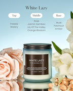 M&SENSE White Lazy - Clean Cotton & Jasmine Scented Natural Soy Wax Jar Candles for Home Decor 7.05oz 50 Hour Long Lasting Burning, Non Toxic Organic Natural Relaxing Candle for Women