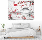 Red Cherry Blossoms Tapestry, Japanese Fuji Mountain Tapestry, Asian Japanese Wall Tapestry, Nature Landscape Tapestries for Bedroom Living Room Decor 40"x30"