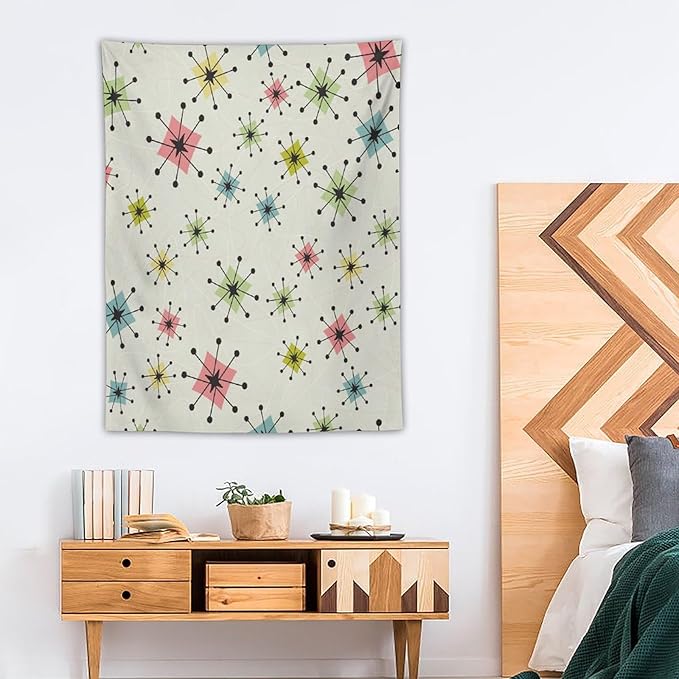 ICMOLYYENLO Abstract Cat Tapestry, Medieval Abstract Atomic Star Cat Vintage Home Wall Hanging Art Tapestry for Bedroom Living Room Dormitory 60x60 Inch